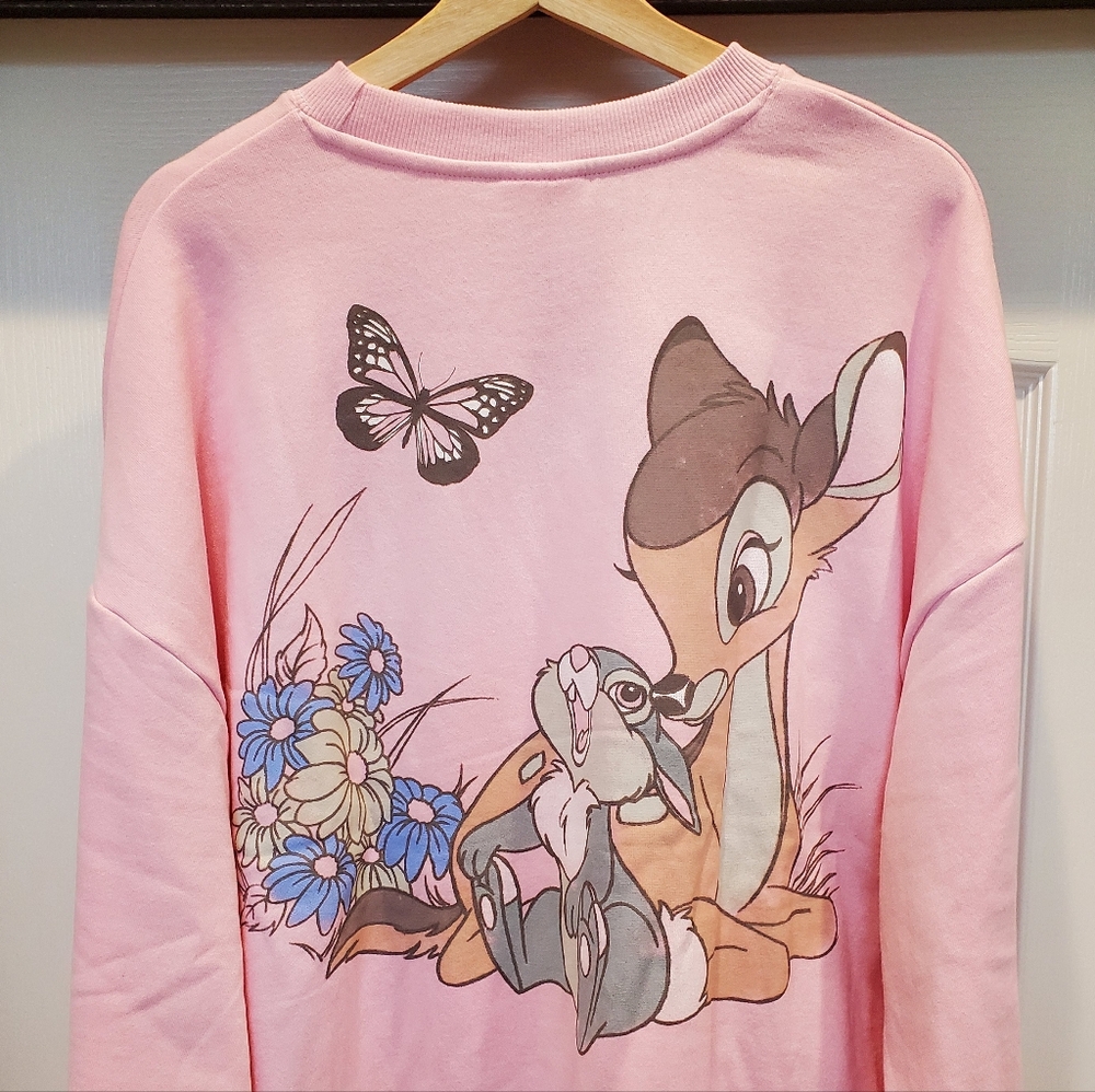 Disney Bambi Pink Sweatshirt, Embroidered Butterfly Logo, Graphic Print On Back